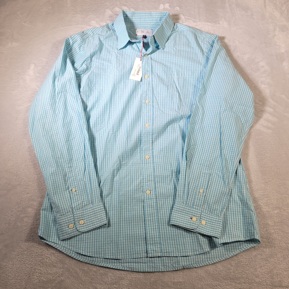 RVYC Shirt Mens XXL Blue Mint Gingham Pointed Collar Long Sleeve Button Down